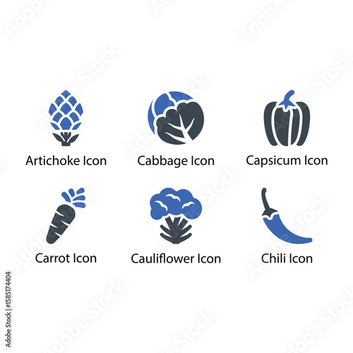 Artichoke, Cabbage, Capsicum, Carrot, Cauliflower, Chili, icon