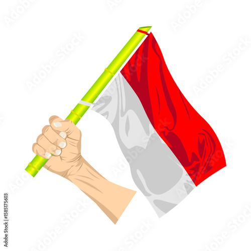 Hand Holding Indonesian Flag with Bamboo Pole – Spirit of Independence