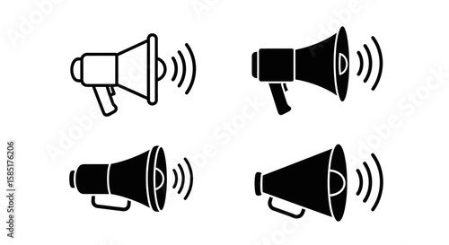 Megaphone Icon Set: A versatile collection of megaphone icons, offering a range of styles to suit diverse communication needs. Embrace clarity with these symbols of announcement and amplification.