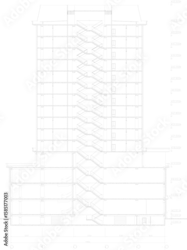vector sketch illustration silhouette design view section facade of multi-storey building hotel apartment classic vintage modern