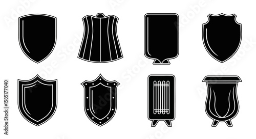 Shield Emblems and Signage Collection: This set of diverse shield emblems offers a rich variety for emblem, branding, signage, logos, and design resource usage, enhancing creative projects.
