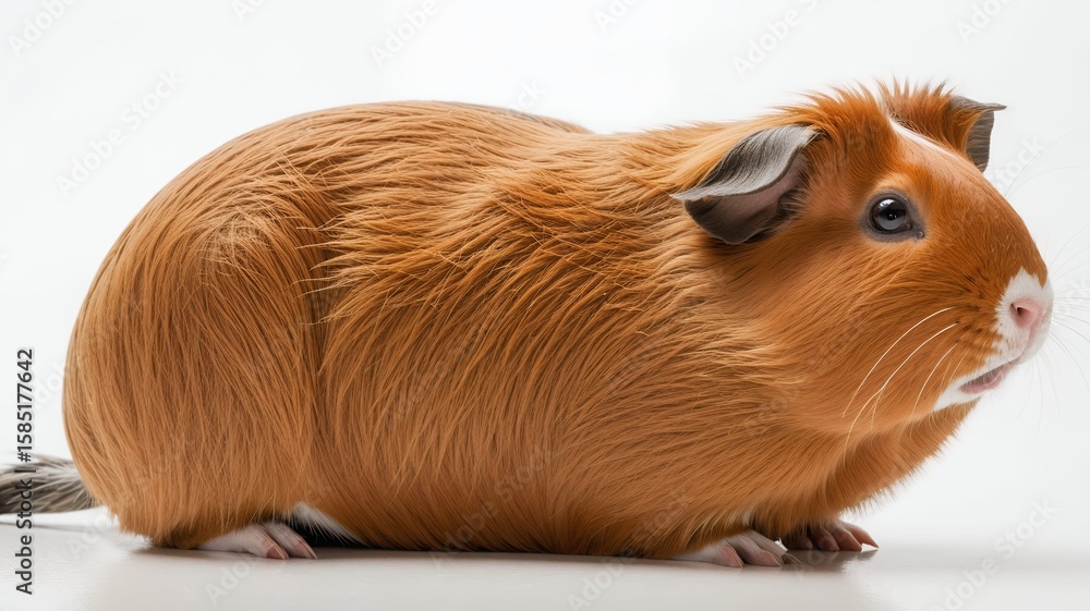Fototapeta premium Ginger guinea pig posing against a plain white background