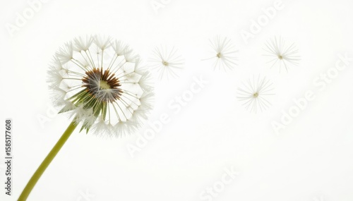 Wallpaper Mural Fluffy dandelion head, seeds dispersing on pure white background, closeup, clean Torontodigital.ca