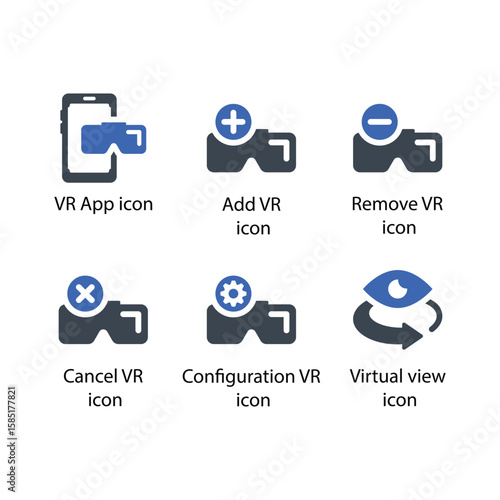 VR App, Add VR, Remove VR, Cancel VR, Configuration VR, Virtual view, icon