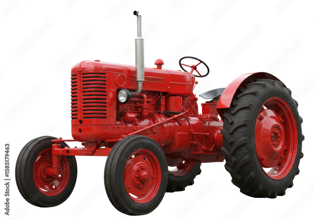 Obraz premium Isolated Vintage Red Tractor Farm Vehicle