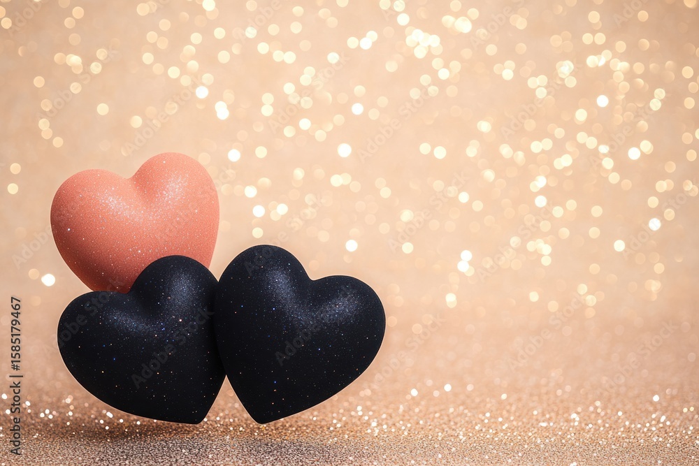 Fototapeta premium Gleaming Heart Patterns on Opulent Golden Shimmer Backdrop.