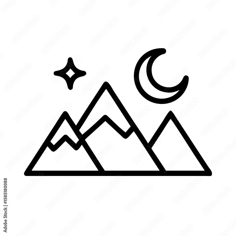 Mountain landscape at night with moon and star Mountain landscape at night with moon and star