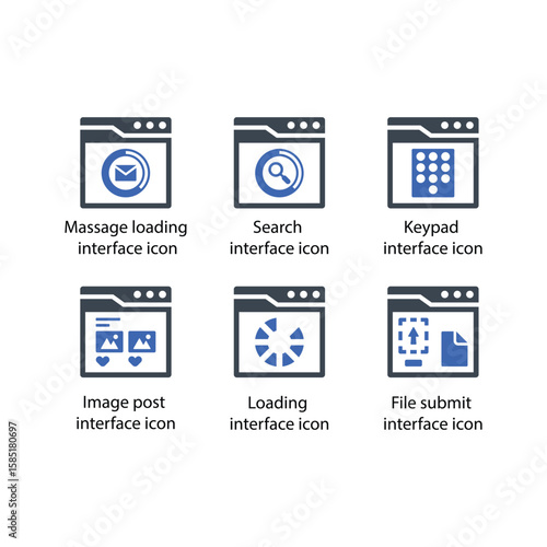 Massage loading, Search, Keypad, Image post, Loading, File submit, icon