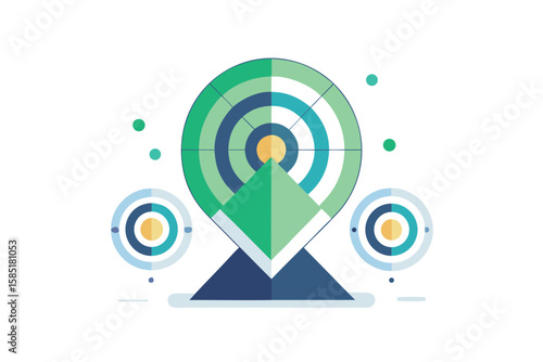 Abstract illustration of a target with circular diagrams symbolizing concepts such as goals and progress