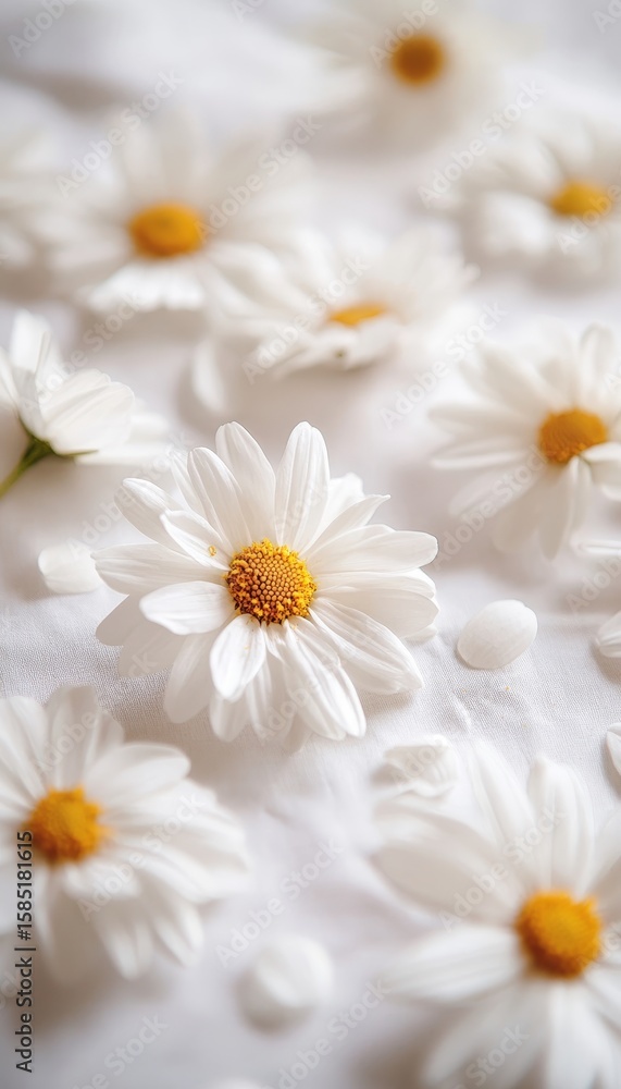 Fototapeta premium Stunning Floral Composition Featuring White Daisy Heads, Capturing Nature s Beauty and Simplicity