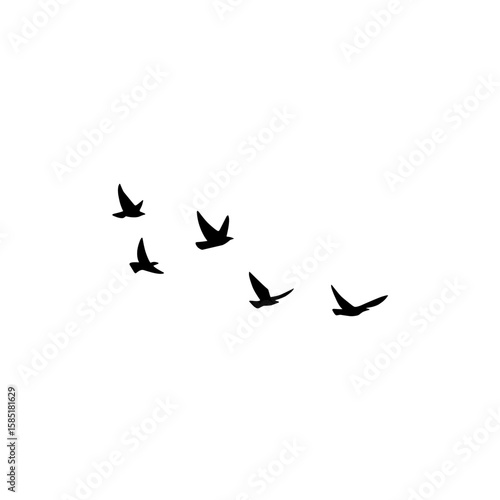 Vector Illustration of Minimalist Silhouette of Birds Flying in Formation on a White Background