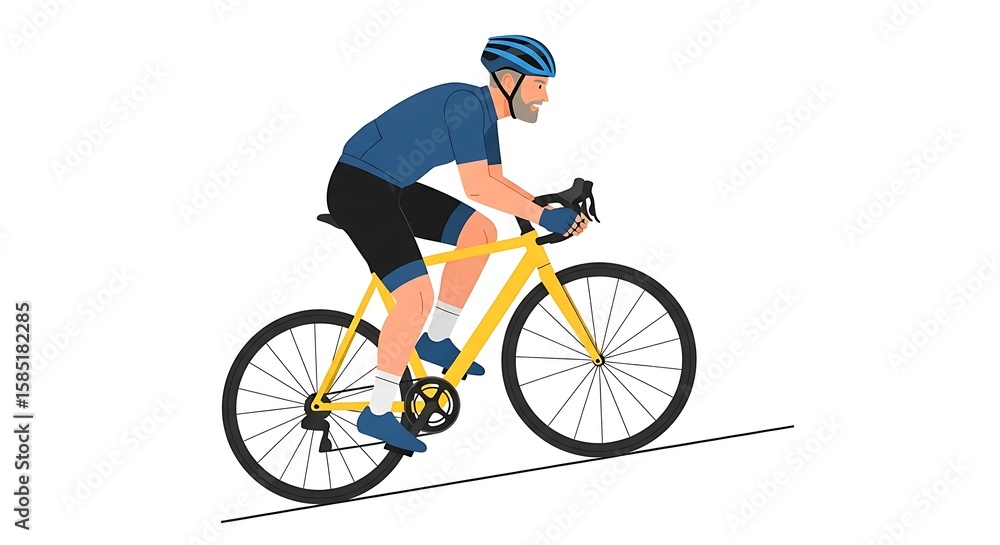 Obraz premium Man Cycling Upward on Yellow Road Bike for Fitness