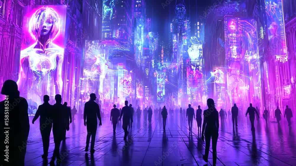 custom made wallpaper toronto digitalFuturistic city street scene at night with people walking