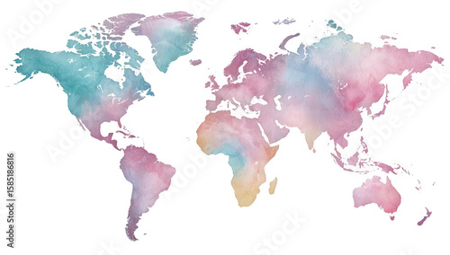 Watercolor world map, pastel hues
