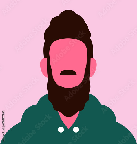 Abstract male portrait. Faceless young man with beard, mustache. Blank face character, unknown user profile, modern style poster, wall art. Minimalistic head avatar. Flat vector illustration