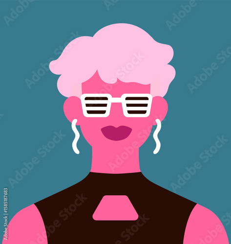 Fashion woman in shutter shades sunglasses, head portrait. Abstract female av...