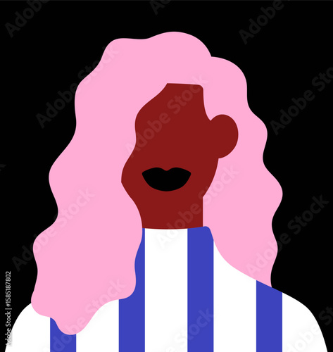 Black woman with dyed curly hair, lips, abstract face portrait. Faceless youn...
