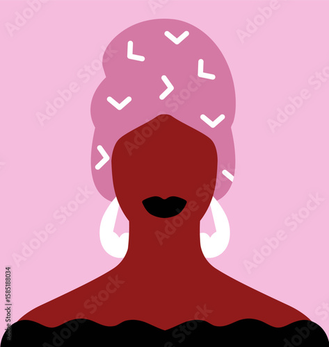 Black woman in headwear, modern fashion head portrait. Stylish elegant female...