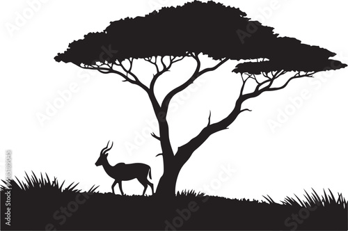 African Safari Silhouette: Antelope and Acacia Tree

