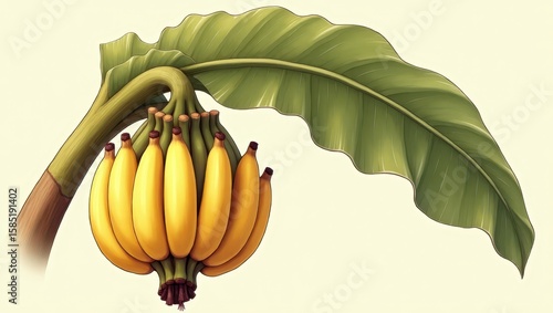 A bunch of bananas with a large leaf.