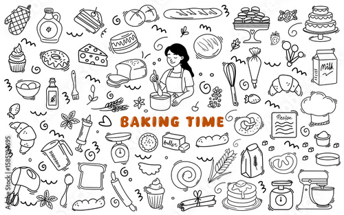 set of Baking and cake  tool doodle element hand drawn design
