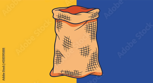 Cartoon Burlap Sack Illustration Yellow Blue Background