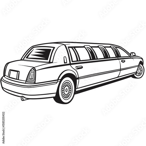 Black and white drawing of a luxury limousine luxury car vehicle