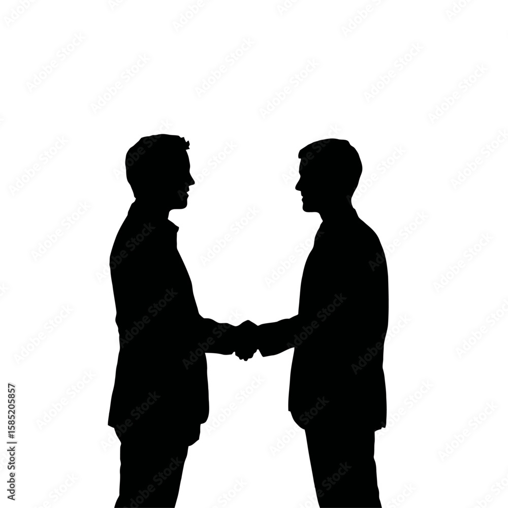 Two Business Professionals Shaking Hands Silhouette on White Background Two Business Professionals Shaking Hands Silhouette on White Background