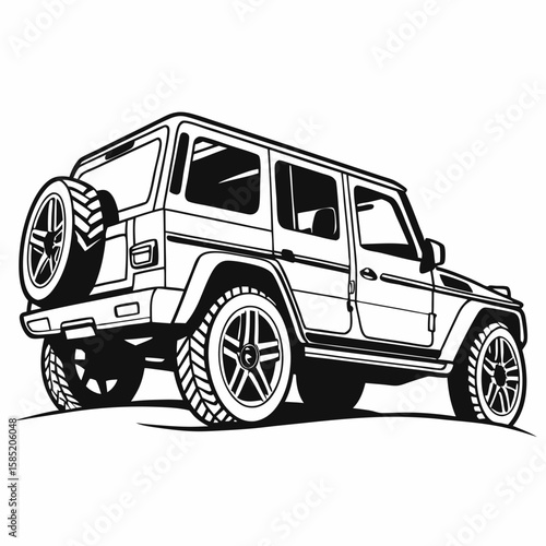 Black luxury S U V with spare tire luxury SUV black and white
