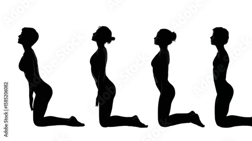  Yoga Pose Transition Sequence Silhouette – 4-Step Flow on White Background