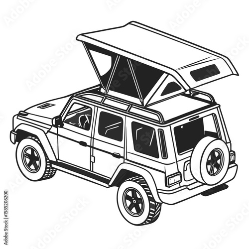 Black and white convertible S U V with pop up roof