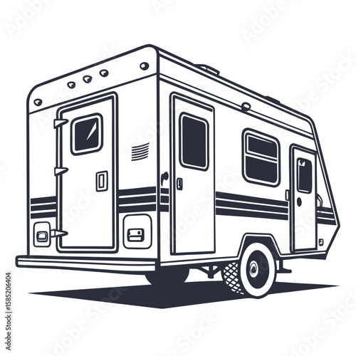 Camper trailer with windows and wheels travel vehicle