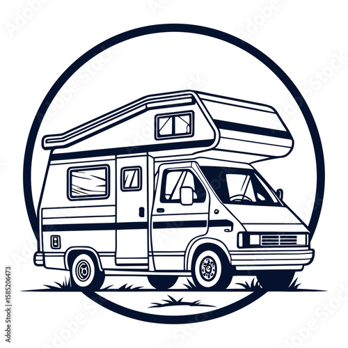 Camper van with sleeping loft and striped roof motorhome travel
