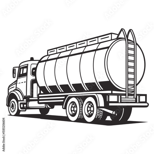 Black and white tanker truck fuel transport heavy vehicle