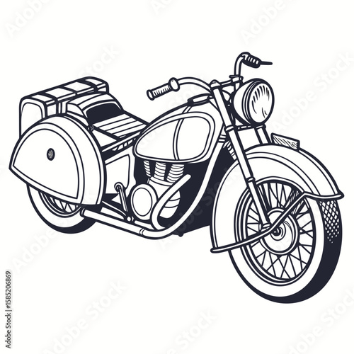 Classic motorcycle with sidecar and luggage motorbike vintage