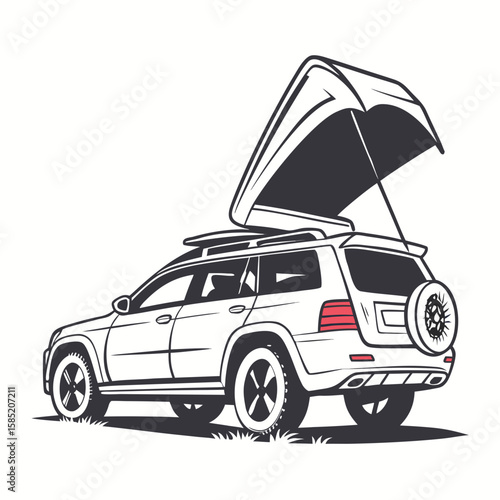Convertible S U V with open rooftop tent and spare tire convertible suv open tent