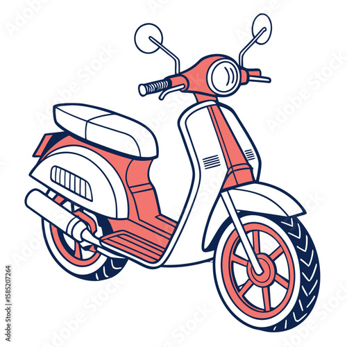Coral and navy blue scooter with white accents moped vintage