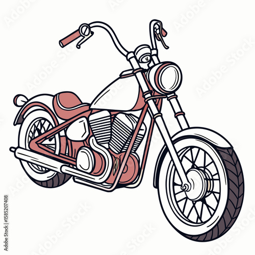 Custom motorcycle with high handlebars and red accents chopper cruiser