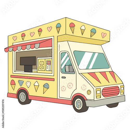 Cheerful yellow ice cream truck with pink accents food truck