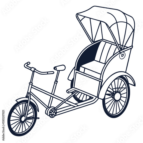 Dark blue outline of a three wheeled passenger cycle with canopy pedicab rickshaw