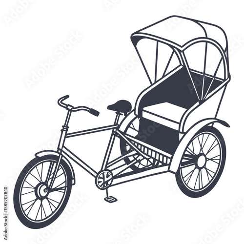 Dark blue pedicab with canopy and passenger seat rickshaw bicycle