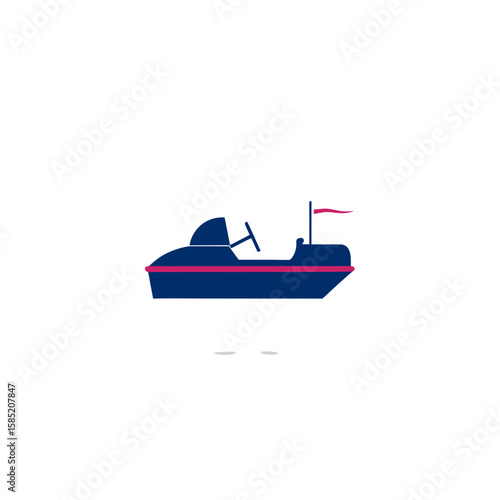 Dark blue pedal boat with pink trim and flag watercraft recreation