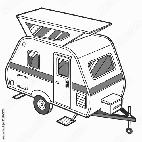 Compact camping trailer with pop up roof and storage box
