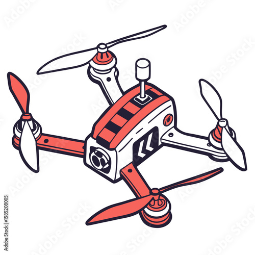 Coral and white drone with propellers quadcopter aerial vehicle