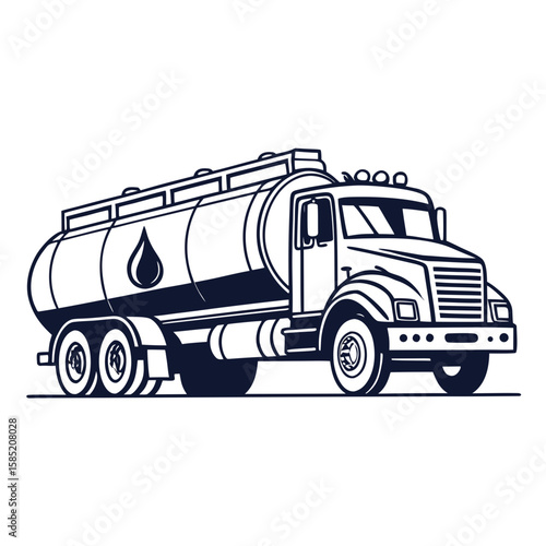 Dark blue tanker truck with fuel drop fuel truck transportation