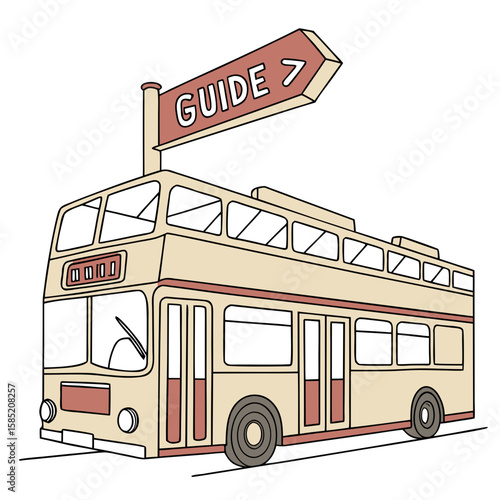 Double decker bus with guide sign tour transportation