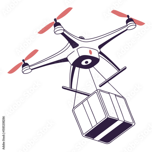 Drone carrying package delivery flying