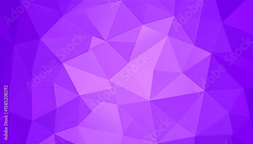 Abstract purple background with geometric triangle pattern, crystal texture, and light pink and blue polygon shapes