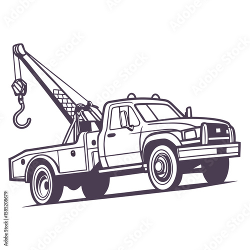 Dark purple tow truck with hook and crane vehicle transportation