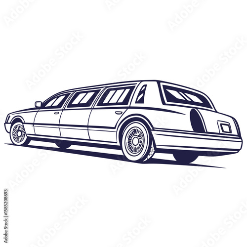 Elegant long dark blue limousine with multiple windows luxury car vehicle
